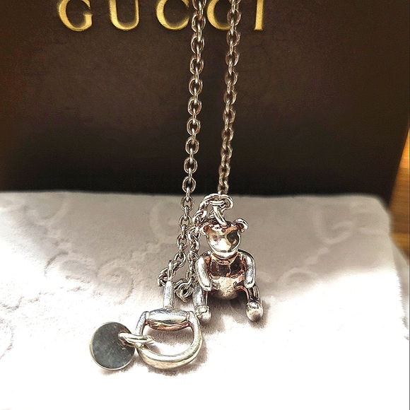 GUCCI STERLING 925 TEDDY BEAR ADJUSTABLE NECKLACE - Picture 1 of 8